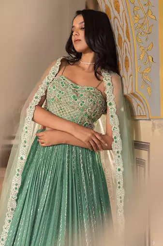 Green Georgette Lehenga Set