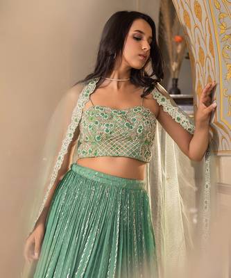 Green Georgette Lehenga Set 5