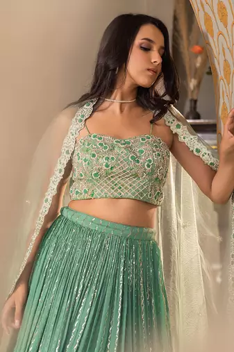 Green Georgette Lehenga Set