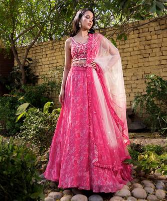 Pink Georgette Crepe Lehenga Set 1