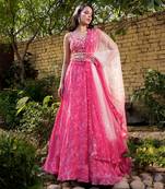 Pink Georgette Crepe Lehenga Set