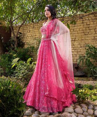 Pink Georgette Crepe Lehenga Set 2