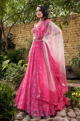 Pink Georgette Crepe Lehenga Set