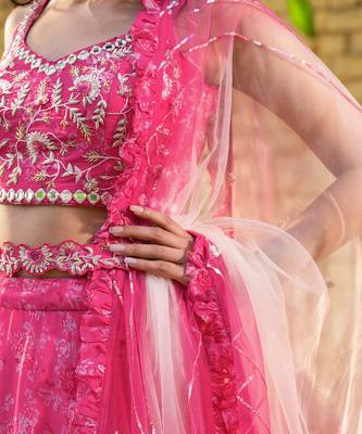 Pink Georgette Crepe Lehenga Set 3