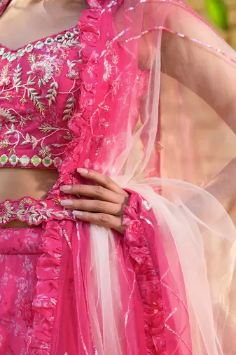 Pink Georgette Crepe Lehenga Set