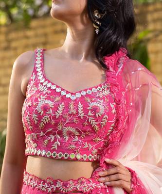 Pink Georgette Crepe Lehenga Set 4