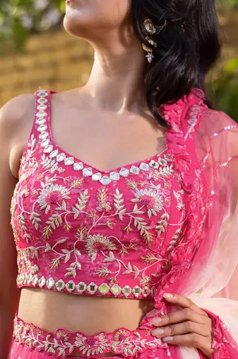 Pink Georgette Crepe Lehenga Set
