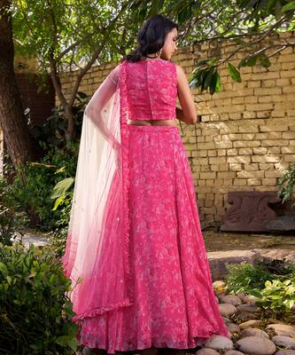 Pink Georgette Crepe Lehenga Set 5