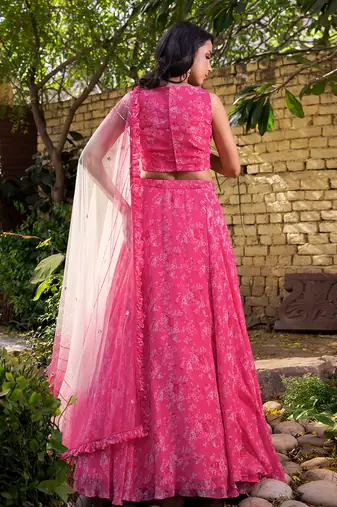Pink Georgette Crepe Lehenga Set