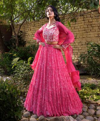 Pink Georgette And Net Lehenga Set 1