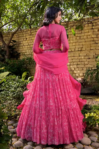 Pink Georgette And Net Lehenga Set