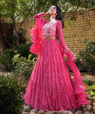 Pink Georgette And Net Lehenga Set 3
