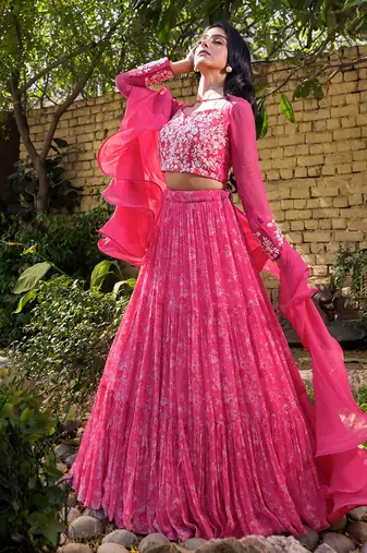 Pink Georgette And Net Lehenga Set