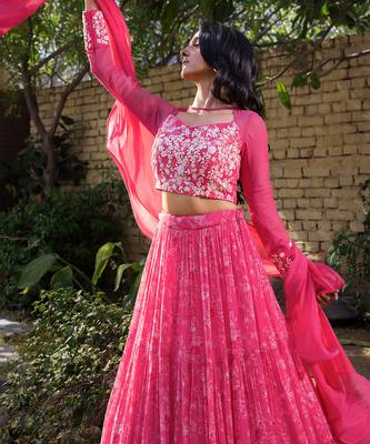 Pink Georgette And Net Lehenga Set 4