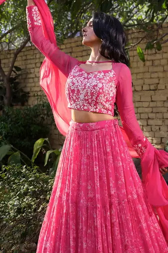 Pink Georgette And Net Lehenga Set