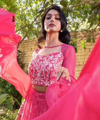 Pink Georgette And Net Lehenga Set 5