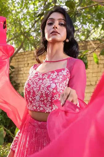 Pink Georgette And Net Lehenga Set