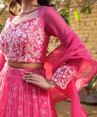Pink Georgette And Net Lehenga Set 6