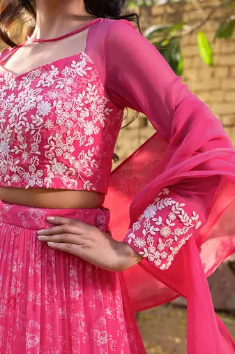 Pink Georgette And Net Lehenga Set