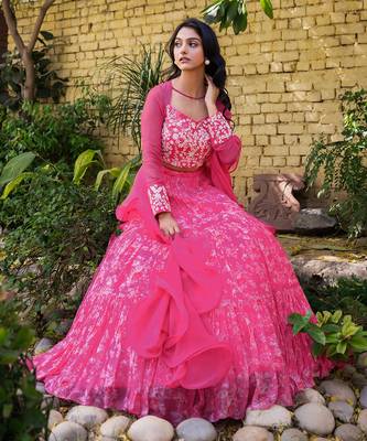 Pink Georgette And Net Lehenga Set 7