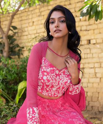 Pink Georgette And Net Lehenga Set 8