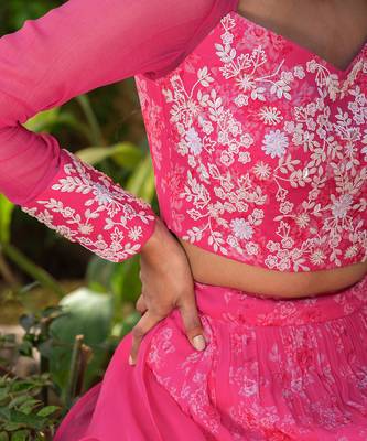Pink Georgette And Net Lehenga Set 9