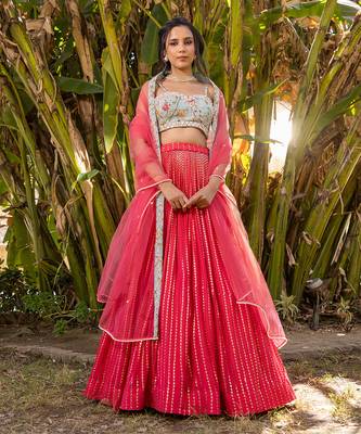 Coral Georgette And Net Lehenga Set 1