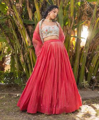 Coral Georgette And Net Lehenga Set 2