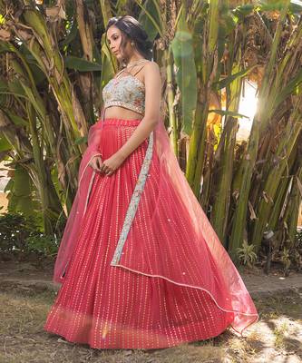 Coral Georgette And Net Lehenga Set 3