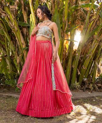 Coral Georgette And Net Lehenga Set 4