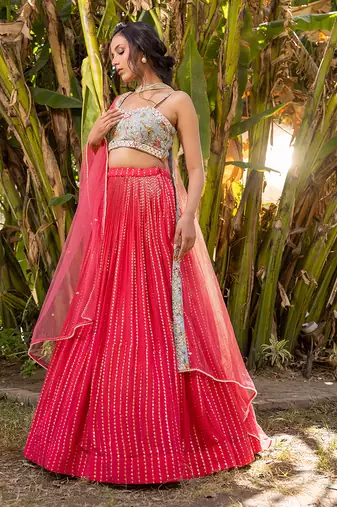 Coral Georgette And Net Lehenga Set