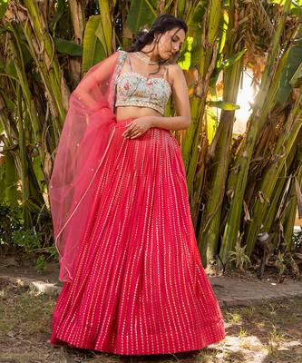 Coral Georgette And Net Lehenga Set 5