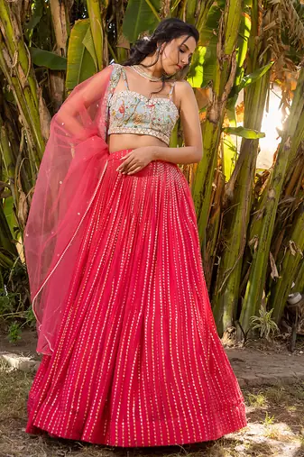 Coral Georgette And Net Lehenga Set