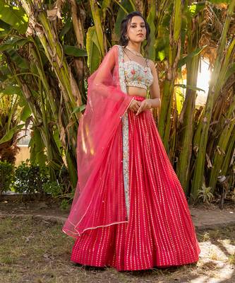 Coral Georgette And Net Lehenga Set 6