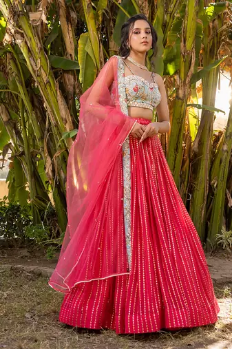 Coral Georgette And Net Lehenga Set
