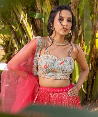 Coral Georgette And Net Lehenga Set 7