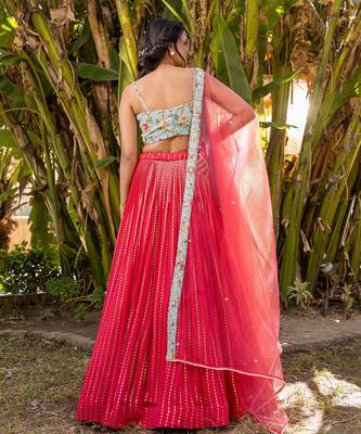 Coral Georgette And Net Lehenga Set 9
