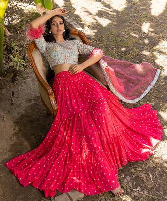 Coral Georgette And Net Lehenga Set 1