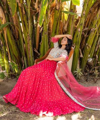 Coral Georgette And Net Lehenga Set 2