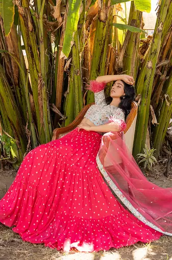 Coral Georgette And Net Lehenga Set