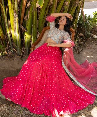 Coral Georgette And Net Lehenga Set 3