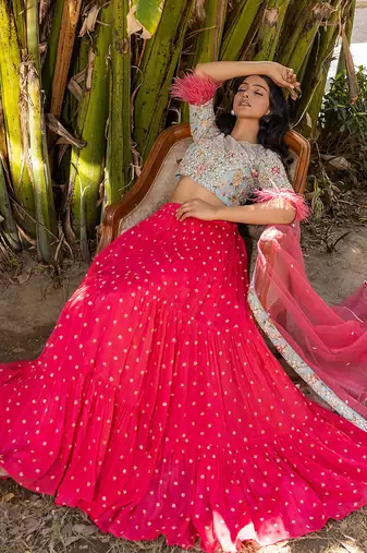 Coral Georgette And Net Lehenga Set