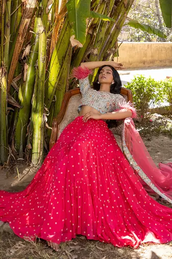 Coral Georgette And Net Lehenga Set