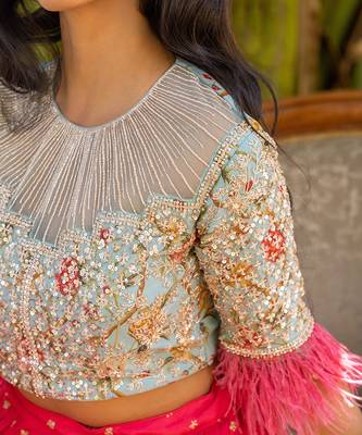 Coral Georgette And Net Lehenga Set 6