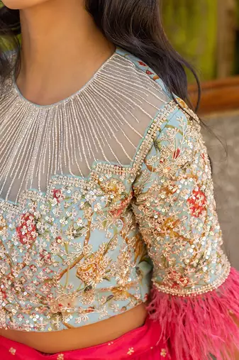 Coral Georgette And Net Lehenga Set