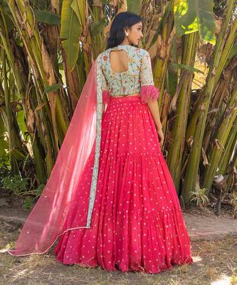 Coral Georgette And Net Lehenga Set 7