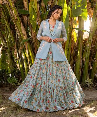 Light Blue Georgette Lehenga & Jacket Set 1