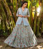 Light Blue Georgette Lehenga & Jacket Set