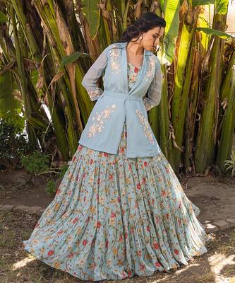 Light Blue Georgette Lehenga & Jacket Set 2