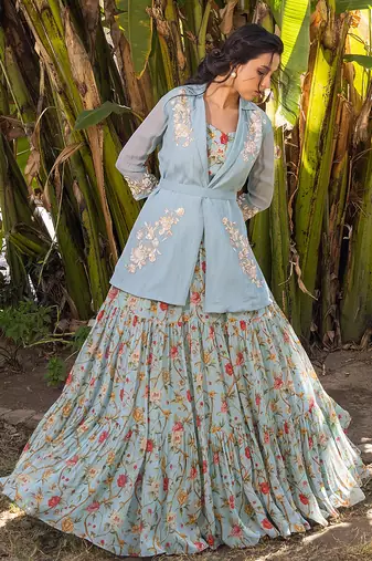 Light Blue Georgette Lehenga & Jacket Set